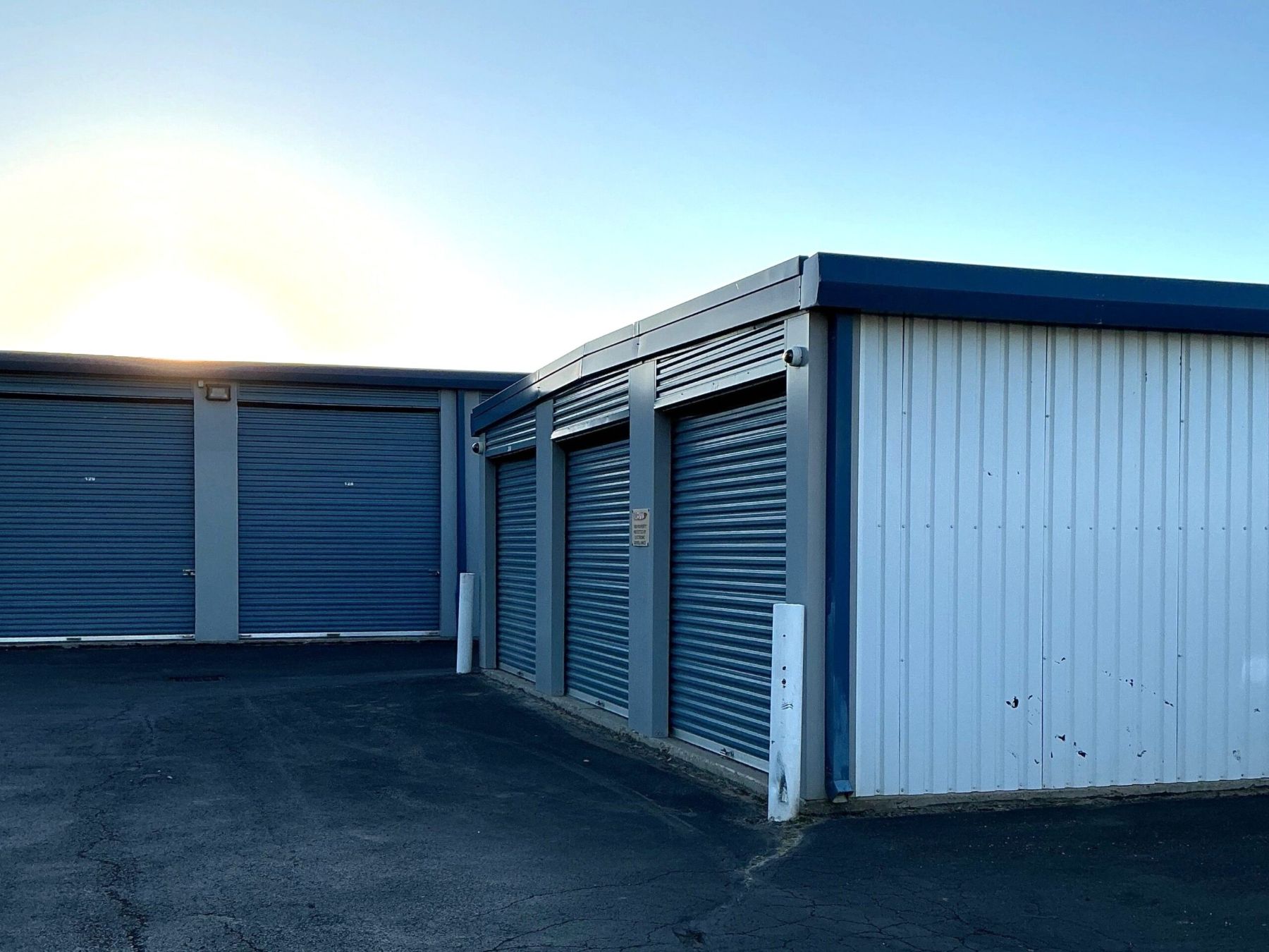 Drive-up units with blue roll-up doors